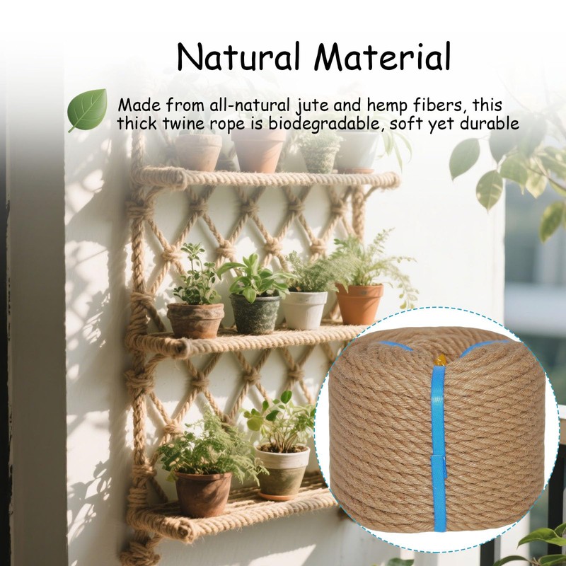 Natural Jute Rope Hemp Rope (3/8 in x 200 ft)