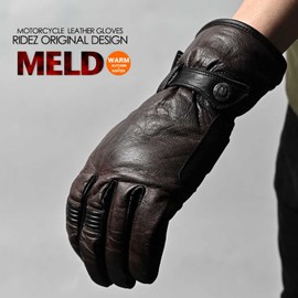 RIDEZ RWG06-BR-L Winter Thermal Motorcycle Gloves Fleece Genuine Cowhide Leather Gloves American Stylish Long Smartphone Smartphone Compatible Warm Winter Brown