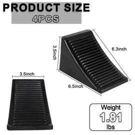 LOSYHU Black Wheel Chocks 4 Pack Solid Heavy Duty Rubber Wheel Chocks Tire Wedges for Cars, L Shaped Wheel Chocks Plastic Wheel Wedges for Car, Travel Trailers, RV, Truck, 6.5"×3.5"×3.5"