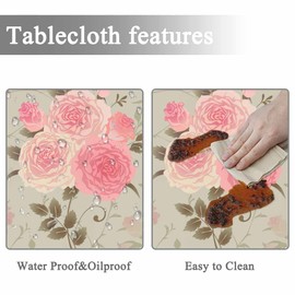 Yibeas Round Tablecloth 60 inch Shabby Chic Rose Pattern Tablecloth Lace Frame with a Bouquet of Roses Table Cloth for Dining Tables, Parties, Wedding and Banquet Decoration