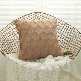 YunJeude Cushion Covers 60x60cm Nordic Set of 2 Faux Fur Velvet Fashion Cute Pattern Soft 3D Geometric Pattern Modern Elegant Zipper Home Decor Car Decor Decor Bedroom Sofa Cushion Covers (Light Brown, 60x60cm)