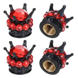 4PCS Crown Bling Tire Stem Valve Caps, Crown Tire Valve Stem Caps, Crystal Diamond Car Wheel Tire Valve Caps Universal Copper Core Stem Covers, Handmade Crystal Rhinestone Car Stem Air Caps Cover, Red
