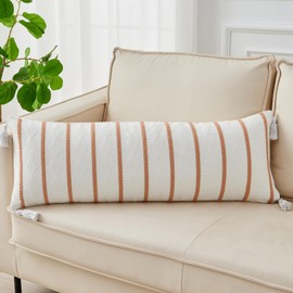 Accent 14x36 Long Throw Pillow Cover for Couch Braided Boho Decorative Pillow for Bed Modern Mid Century Sofa Pillowcase for Living Room Geometric Rustic Neutral Couch Pillow Cream White 1Pc