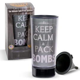 Keep Calm and Pack Bombs by Spit Bud - The Ultimate Spittoon for Chew - Portable Dip & Snuff Cup with Lid, Pop Tab, Spill-Proof Funnel, Can Cutter & Holder - Fit in Cup Holders - Holds 8oz - USA Made