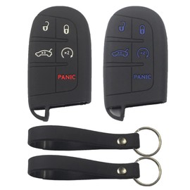 kcpros 2Pcs Black Rubber Silicone 5 Buttons Smart Key Fob Cover Case Protector Keyless with Keychain Compatible with Jeep Compass Grand Cherokee Charger Challenger Durango