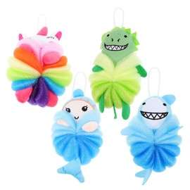 minkissy 4pcs Bathing Skin Scrubbers Cartoon Shower Gel Balls Body Exfoliating Tools for Family Bath Time