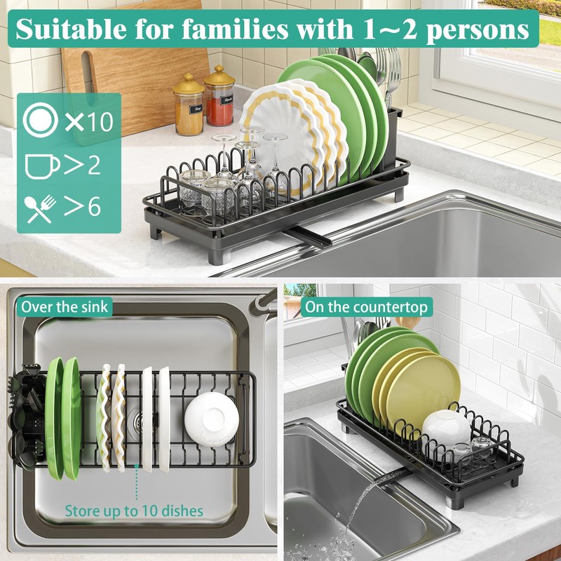 Giwil Small Dish Drying Rack, Compact Dish Rack with Drainboard