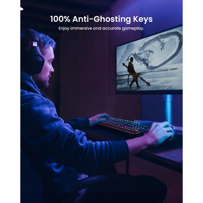 RGB Mechanical Gaming Keyboard Blue Switch, 104 Keys Full-Size Light