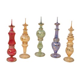 CraftsOfEgypt Egyptian perfume bottles Set of 5 hand Blown Decorative Glass Vials Height 6 Inch (16 Cm)