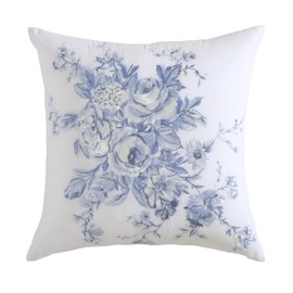 Shabby Chic® - Throw Pillow, Embroidered Cotton Bedding with Hidden Zipper, Floral Home Decor (Molly Blue, 20" x 20")