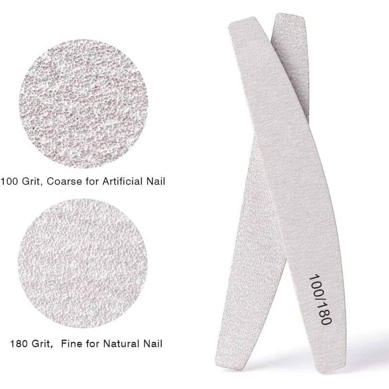 12 Pcs Professional Nail Files 100/180 Grit Double Sided Half