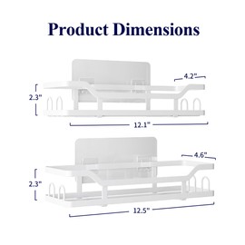 Kitsure Extra Large Shower Caddy - Adhesive Shower Organizer, Stainless Steel Shelf, No Drill Bathroom Storage, Home Decor Accessories, 2 Pack, White