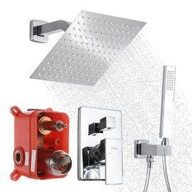 DEOLER Rain Shower System with Handheld Shower, Chrome, Shower Faucet Set with 10 Inch Rain Shower Head Wall Mounted Bathroom Luxury Mixer Shower Complete Combo Set Included Valve and Trim Kit
