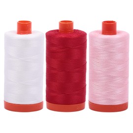 Aurifil Cotton Mako 50wt 1300m 2-Pack: (Natural) White + Red + (Baby) Pink (2021+2250+2423)