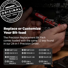 MEGAPRO® Replacement Bit Pack - The Precision | 12 Double-Ended bits | Precision Bits | Standard Micro Sizes | Tamperproof Precision bits | Compatible with MEGAPRO® Driver