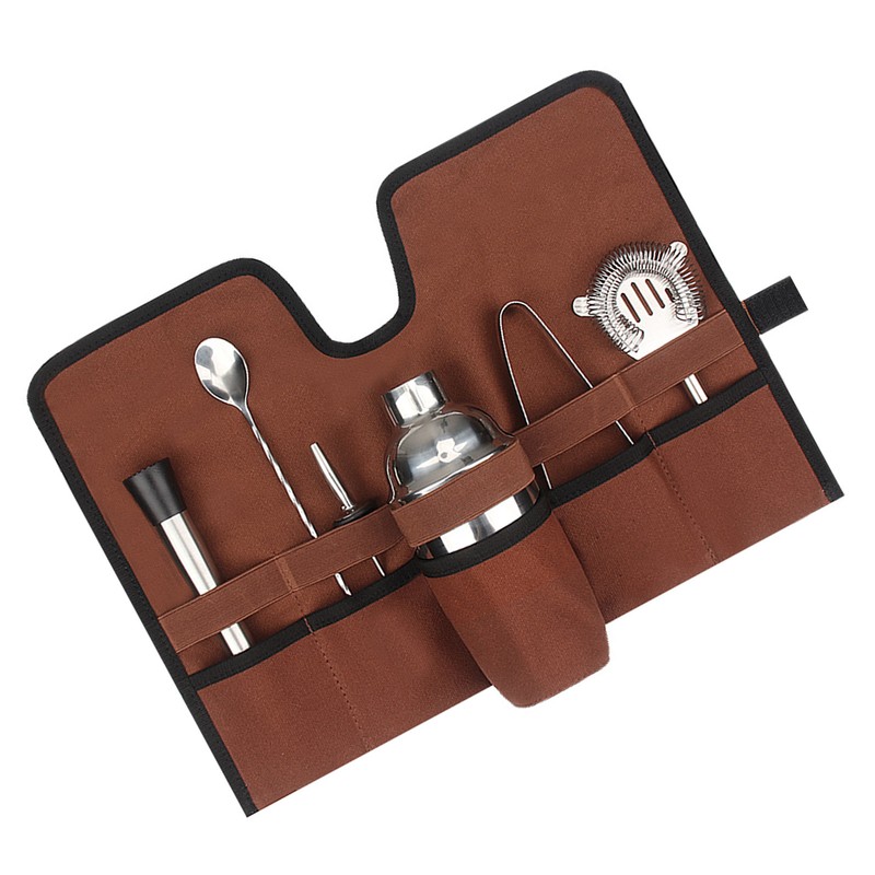 Canvas Cocktail Set Carry Bag Portable Folding Roll Strap Professional