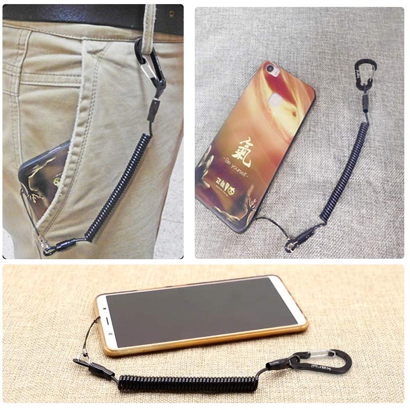 Curl Cord Strap, Coil Strap, Extendable, Carabiner, Smartphone, Phone, Periodically,