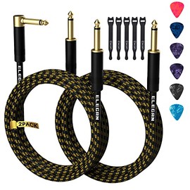 Cable de guitarra de 4 pies/paquete de 2 - Ángulo recto + recto a recto, cable para instrumentos - nylon trenzado chapado en oro - 90 grados, 1/4 pulg