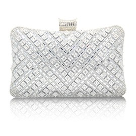 Rhinestone Clutch Purses for Women Elegant Evening Bag Sparkly Shoulder Bags Crystal Bridal Handbag for Party Prom Wedding -Silver