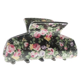 Womens Floral English Garden Print Medium Bulldog Square Rectangle Crab Hair Claw Clamp Clip Black