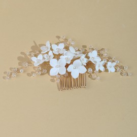 Handmade Bridal Hair Comb with White Resin Flowers Pearl and Rhinestone Accents Wedding Hair Accessories for Women Brides Bridesmaid
