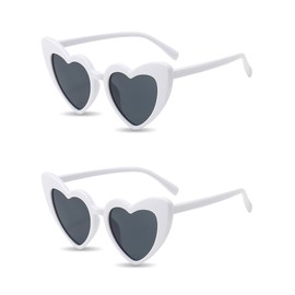 PLULON 2 Pairs Heart Sunglasses for Women Heart Love Shaped Glasses Vintage White Sunglasses Retro Lovely Fashion Cute Sun Glasses Suitable for Bachelorette Party Favors