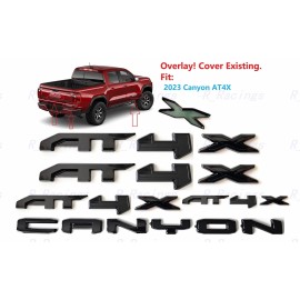 GMC 5PC Gloss Black Grill Door Rear AT4X Canyon OVERLAY Emblem 2023-2024 Canyon AT4X