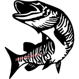 6 x 5.25" Muskie Pike Fish Fishing Boat Vinyl Die Cut Decal Bumper Sticker, Windows, Cars, Trucks, laptops, etc
