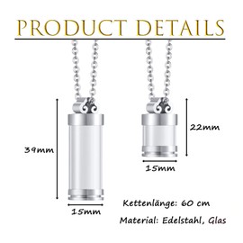 TJUSPIRIT Memorial Jewellery Cremation Urn Ash Memorial Pendant Necklace Set Pair Chain for Ashes Hair Flower Bottle Pendant for Opening Locket Pendant Memorial Jewellery for Women Men, Stainless