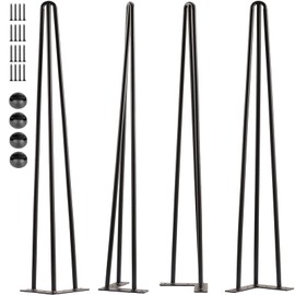 SPACEEUP 34" Hairpin Table Legs, 4PCS Coffee Desk Legs with Rubber Floor Protectors, 880lbs Load Capacity, Heavy Duty Black Metal Furniture Legs 3 Rods for DIY Bench Desk Dining End Table Chairs