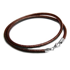 Dreambell 925 Sterling Silver Brown Round Natural Leather Cord 3mm Choker Necklace 16 Inches for European Bead Charms