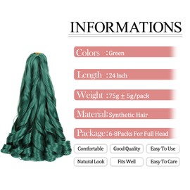 Luoyudu Green French Curl Braiding Hair 24 Inch Bouncy Braiding Hair 8 Pack Curly Braiding Hair 75g/pack Loose Wave Crochet Hair Pre Stretched for Black Women Hair Extensions (24inch,8 pack,Green)