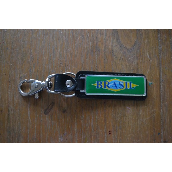 Brazil Leather Keychain with key Ring / Clip- Brasil Flag