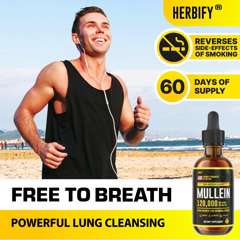 HERBIFY Mullein Drops - Lung Cleanse - Leaf Extract -