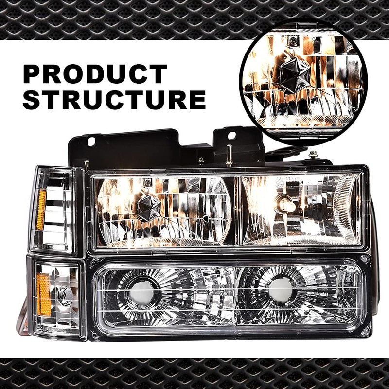 CNNELL Headlights Compatible with GMC 1994-1999 C1500 K1500 Yukon C2500