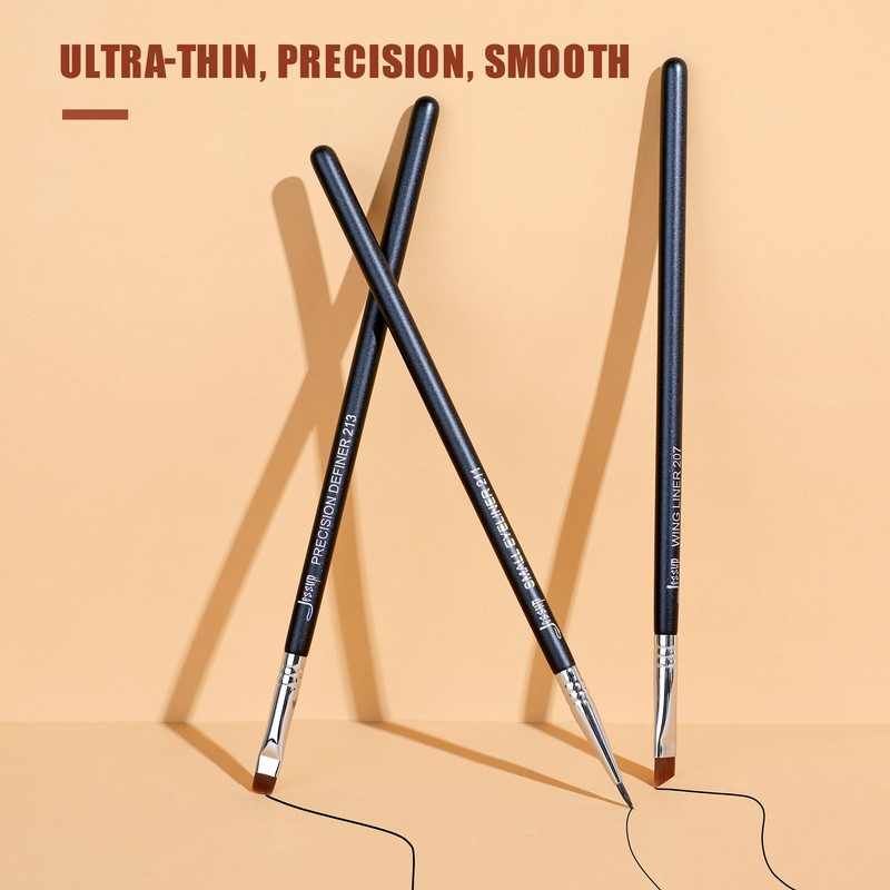 Jessup Eyeliner Brush Set, 3 Pieces, Professional Precision Eyeliner Brush,