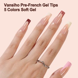 150Pcs French Gel Nail Tips, Vansiho Long Square Nail Tips, Pre-French Tips Press on Nails, Fake Nails for Nail Art DIY 15 Sizes