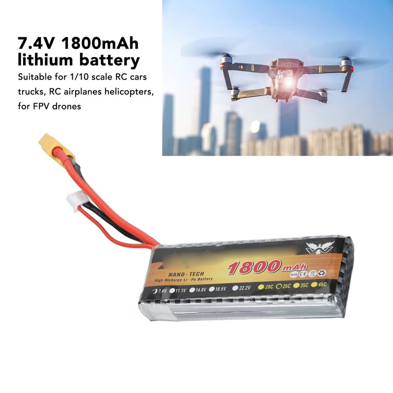 7.4V 1800mAh 3s 25C Battery With XT60 Plug Lightweight Lithium