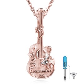 XIXLES Guitar Urn Necklace For Ashes 925 Sterling Silver Guitar Musical Cremation Necklace Guitarist Memorial Jewelry For Women Loss Of Loved One