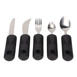 Adaptive Utensils, Easy Grip Cutlery for Adults, 5 Piece Kitchen Set, Wide, Weighted, Non-Slip Handles for Hand Tremors, Arthritis, Parkinson's Elderly Use, Stainless Steel