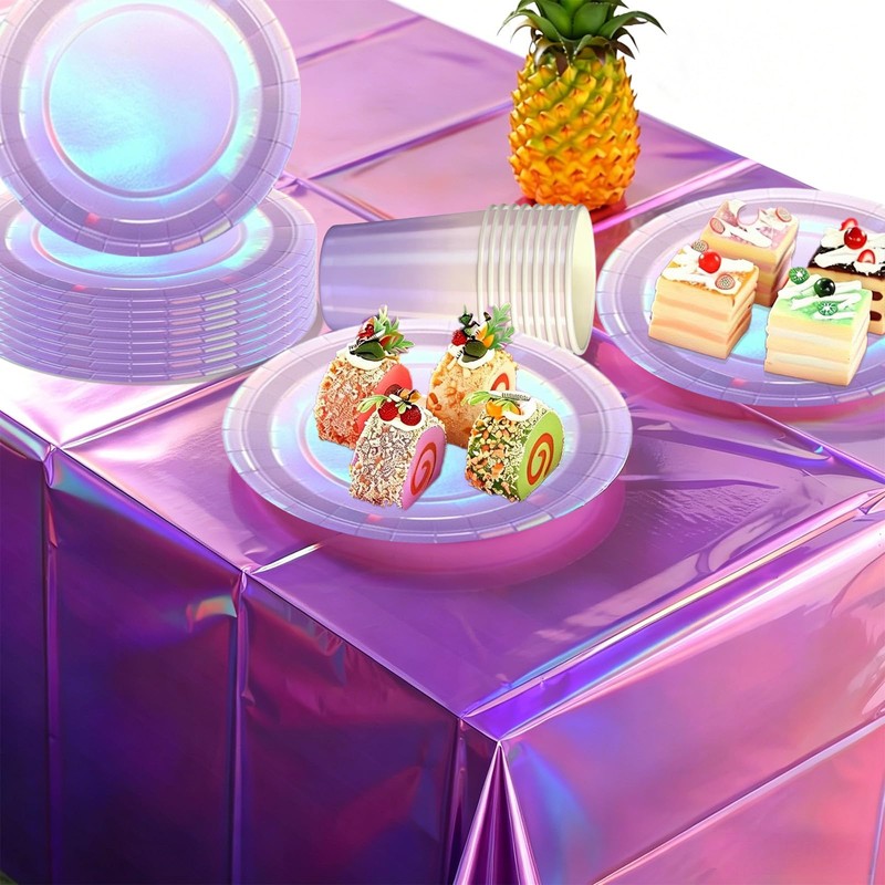 40P Purple Laser Paper Cups,9oz Disposable Tableware Holographic Party Cup