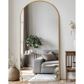 LadyNow Full Length Mirror, 71"x32" Arched Floor Mirror Freestanding, Floor Standing Mirror Full Body Mirror with Stand for Bedroom, Hanging Mounted Mirror for Living Room Cloakroom, Gold