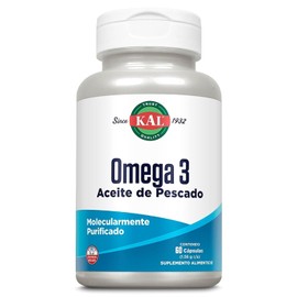 KAL Omega 3 (60 Cápsulas de gel) de aceite de pescado molecularmente purificadas, Garantía Clear quality (absorción en 30 min).