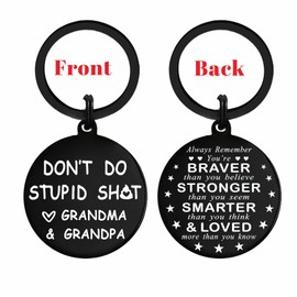 Funny Grandson Granddaughter Christmas Keychain Gift from Grandparents - Grandchild Teenage Boys Girl Valentine Gag Gift, Love Grandma and Grandpa Keychain, 2*1.1Inch