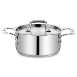 Stockpot – 2 Quart – Brushed Stainless Steel – Heavy Duty Induction Pot with Lid and Riveted Handles – For Soup, Seafood, Stock, Canning and for Catering for Large Groups and Events by BAKKEN