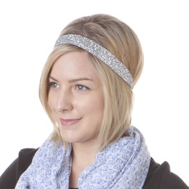 Hipsy Women's Adjustable NO SLIP Wide Country Flower Headbands (Wide Blue & Silver Glitter 2pk)