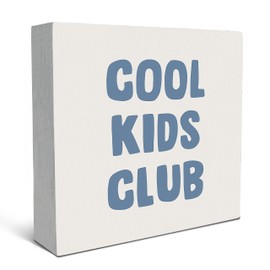 SRADMO Cool Kids Club Wooden Box Sign - Modern Kids Art, Neutral Blue Wooden Block Box Sign Decoration for Nursery, Playroom Wall Shelf, Table Decor