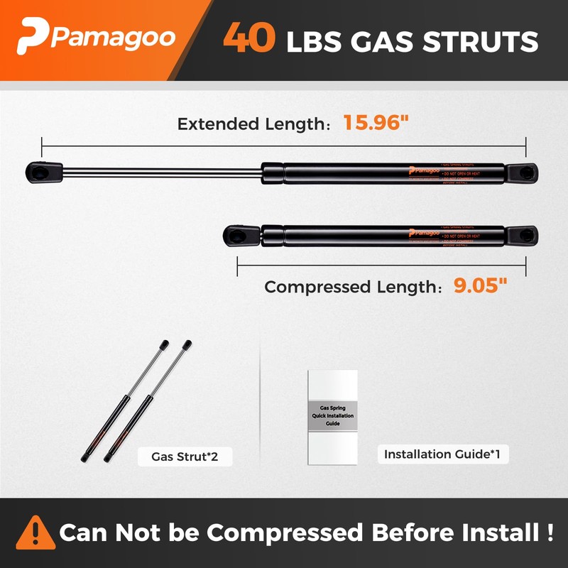 C16-19568 16 Inch 40 Lbs Gas Struts, 16" Spring Shocks