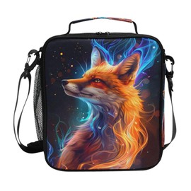 WEVIBOFU Orange Blue Fire Fox Lunch Box for Girls Boys Insulated Lunch Bag with Adjustable Shoulder Strap Kids Thermal Tote Bags Cooler School Travel Picnic