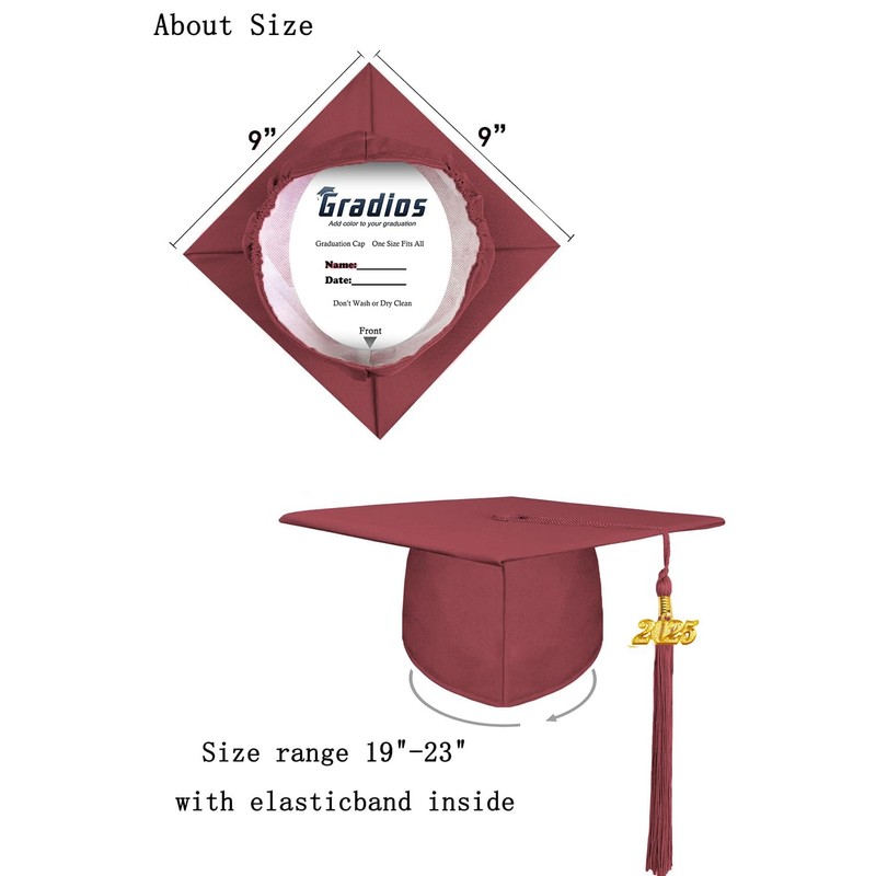 gradois Unisex Adult Matte Graduation Cap with 2025 Tassel Year